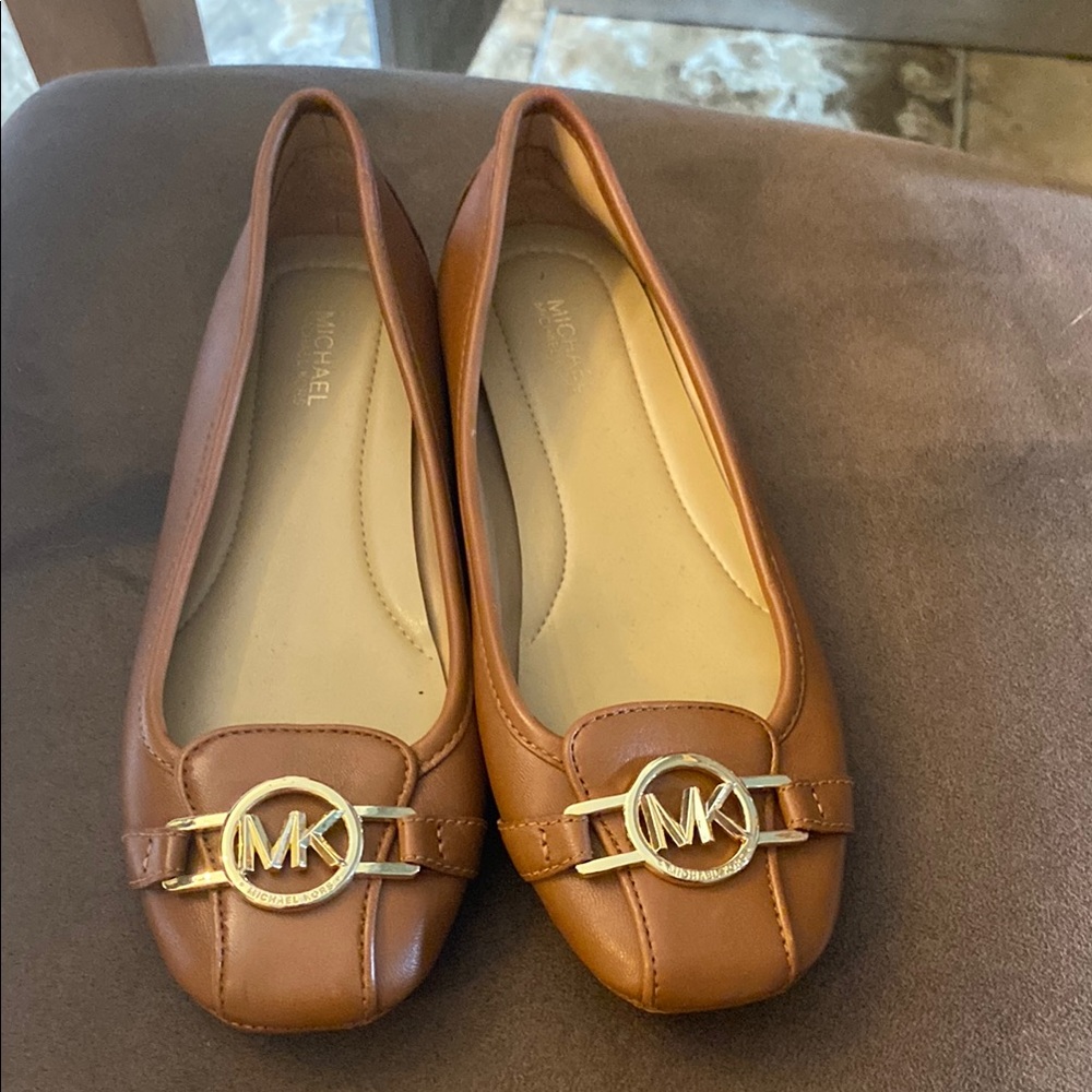 Michael Kors Tan Leather Loafers with Gold Accent